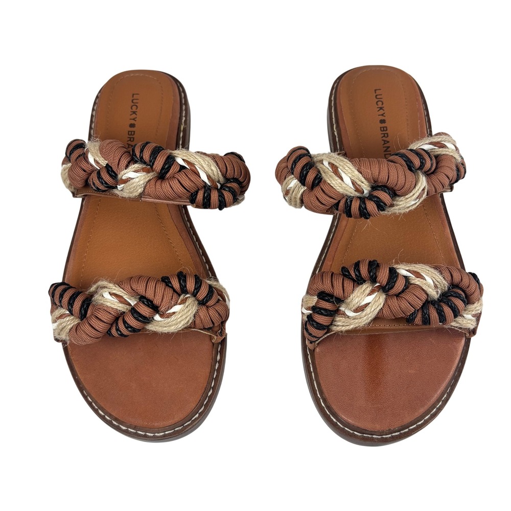 Lucky Brand Kabrina Slide Sandals Women 6.5 Brown Braided Rope Nautical Boho